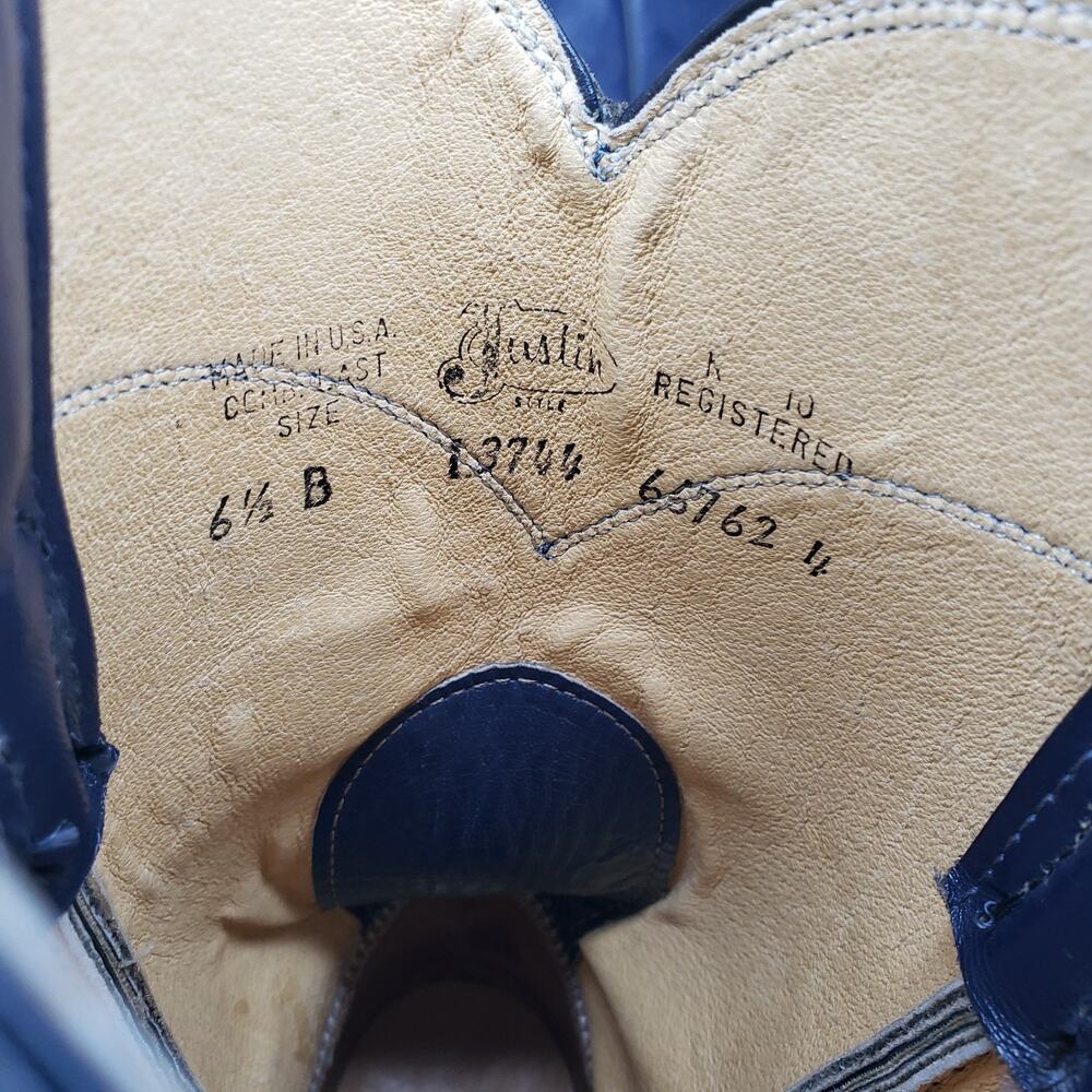 JUSTIN Blue Leather Roper Cowboy Boots Womens Size 6.5 B Vintage L3744 Made USA - Picture 10 of 14